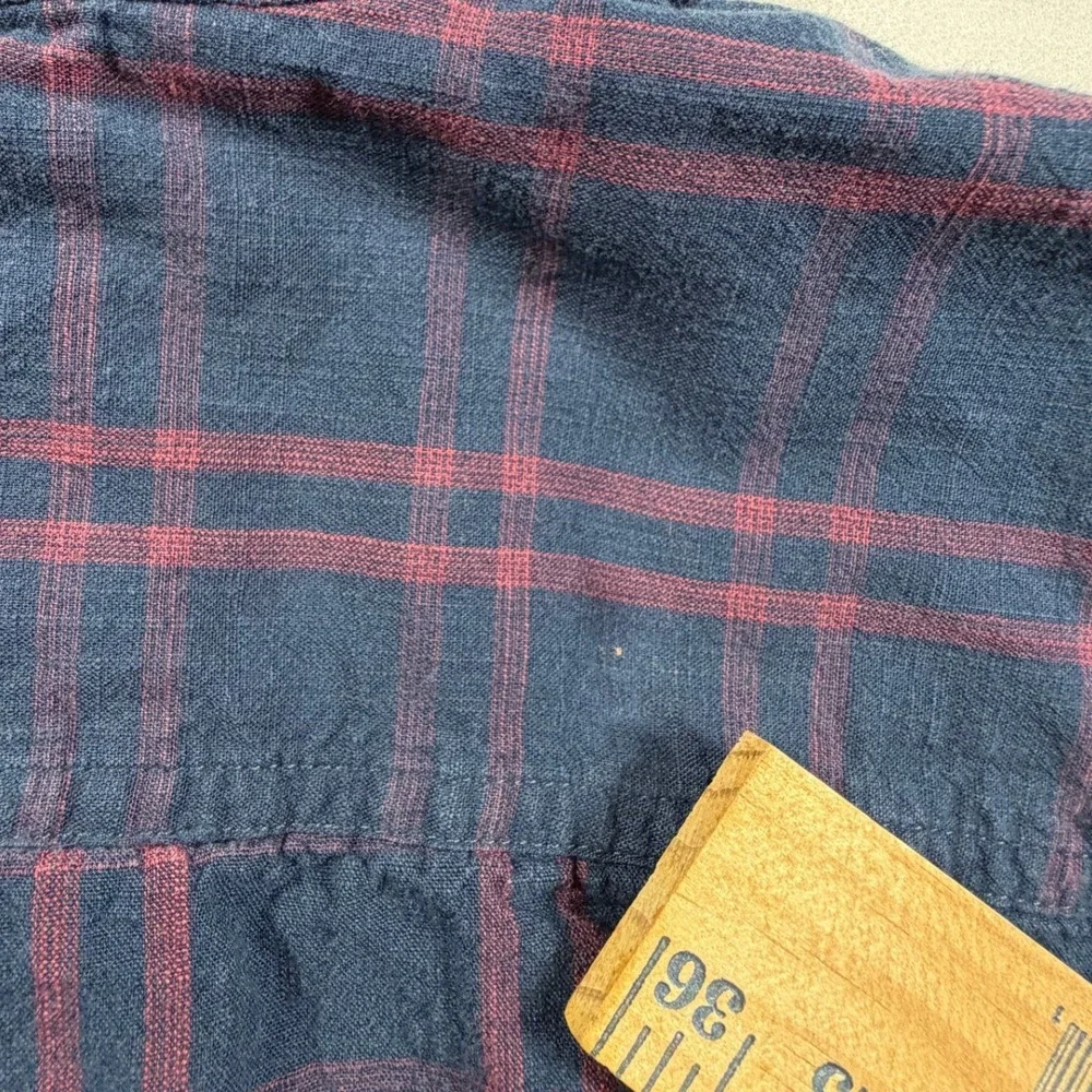 The North Face Mens Large Plaid Short Sleeve Button Down Shirt Navy‎ Burgundy